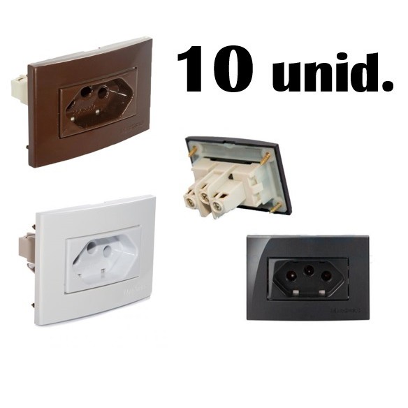 10X Tomada De Embutir Margirius 10a 2P T Branca Marrom Preta Shopee