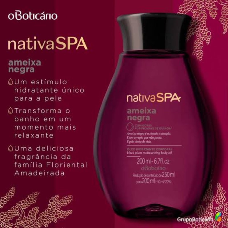 O BOTICARIO NATIVA SPA OLEO HIDRATANTE AMEIXA E AMEIXA NEGRA 200ml