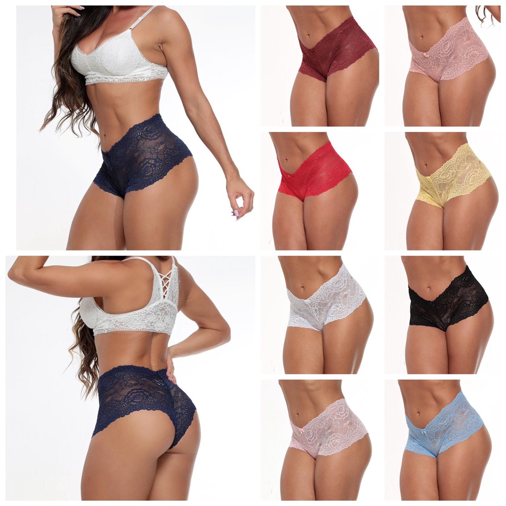 Calcinha Caleçon e Asa Delta Fio Dental Lingerie Renda Sexy