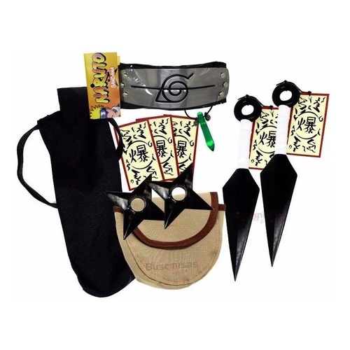 Kit Ninja Naruto Kunai Naruto Shuriken Bandana Folha Preta Renegada