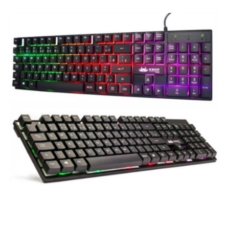 Teclado gamer Knup KP 2043 A QWERTY LED RGB português Brasil cor