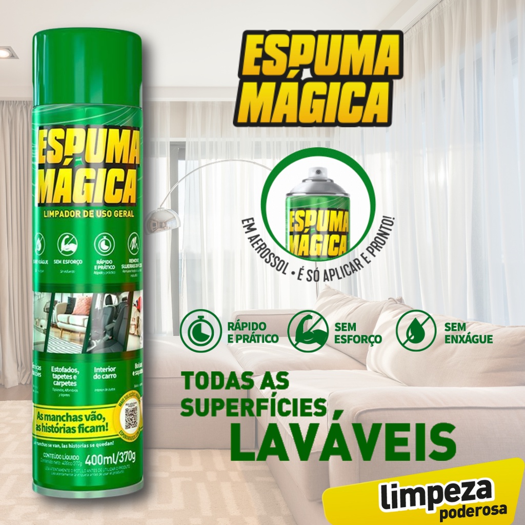 Espuma Mágica Aerosol 400ml Limpador de uso Geral para Limpeza a Seco