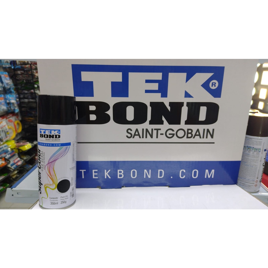 Tinta Spray Preto Fosco Tekbond Uso Geral 350ml Metal Madeira