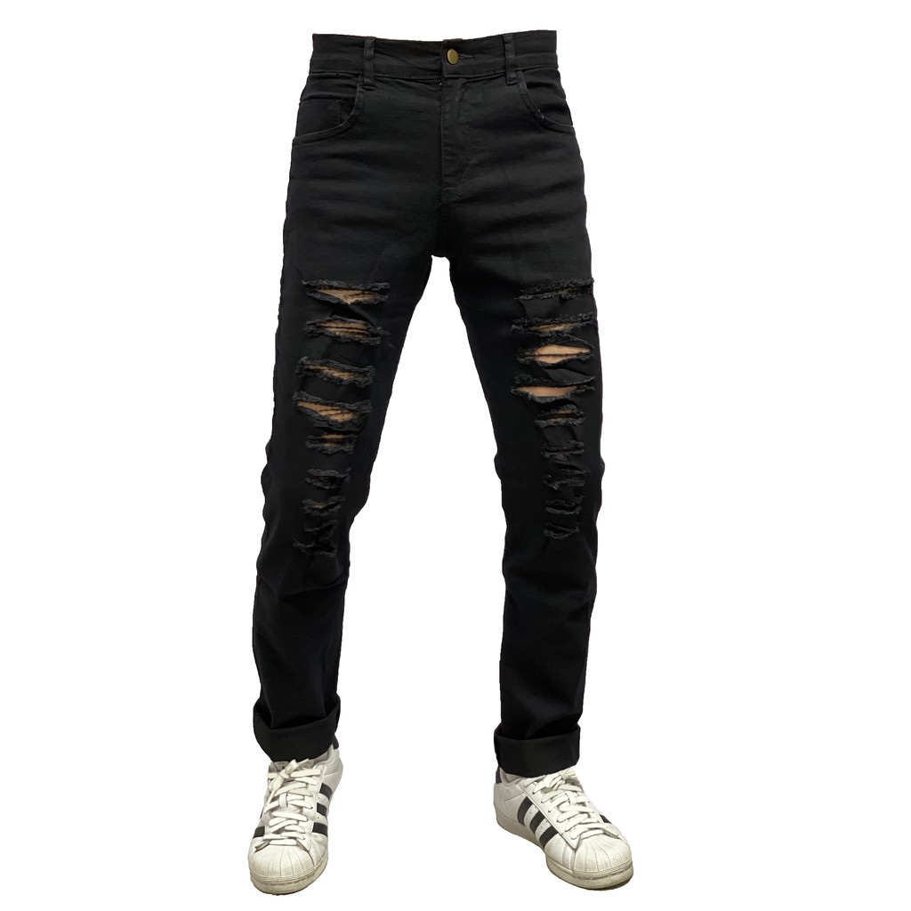 Cal A Masculina Jeans Sarja Skinny Slim Rasgada Destroyed Pronta