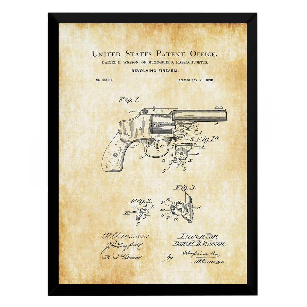 Quadro Decorativo A Patentes Militares Daniel Wesson Revolver