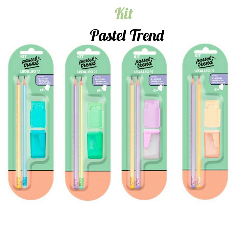 Kit Pastel Trend Leo e Leo 2 Lápis de Escrever HB Redondo c Borrracha