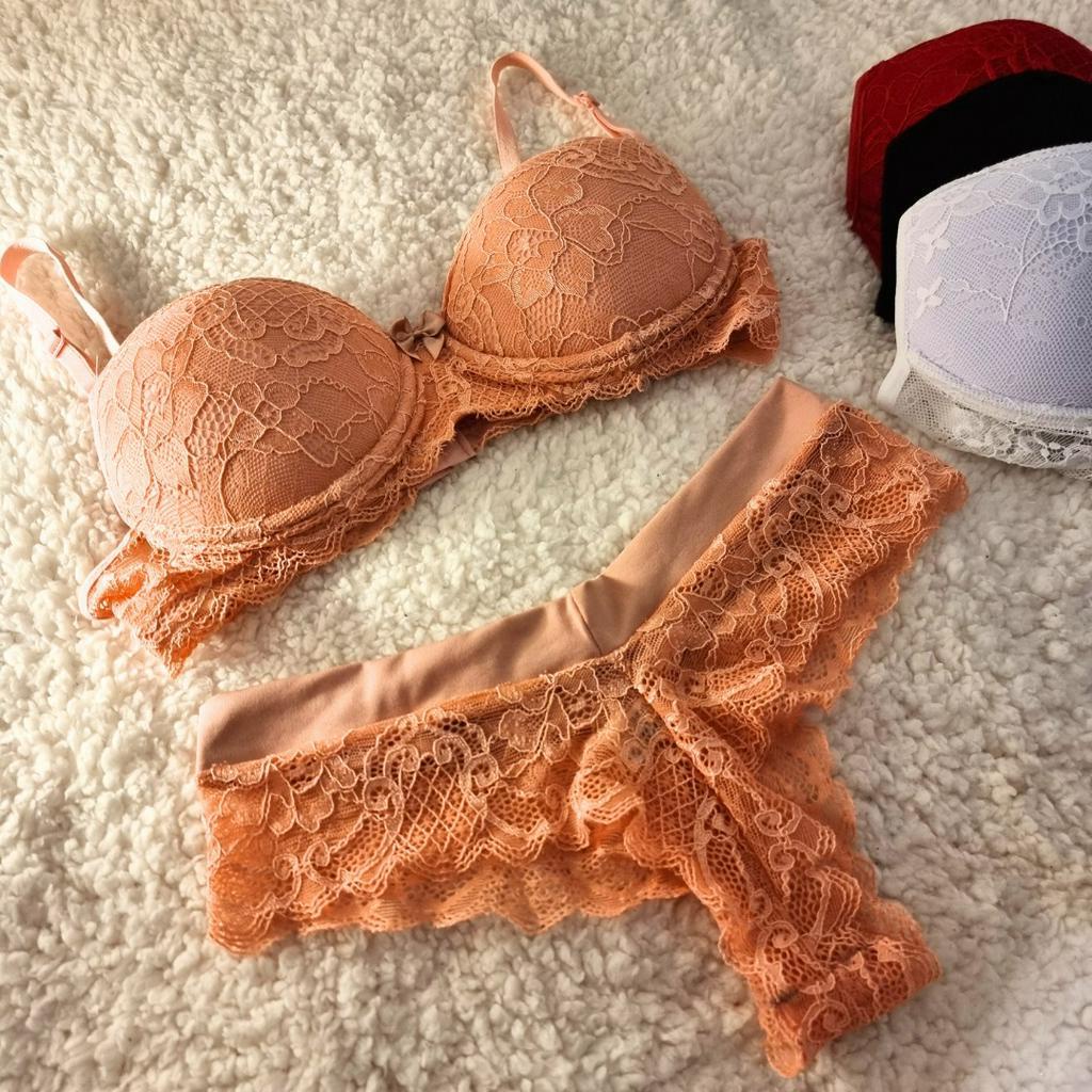 Conjunto De Lingerie Calcinha e Sutiã Bojo De Renda Sexy Shopee