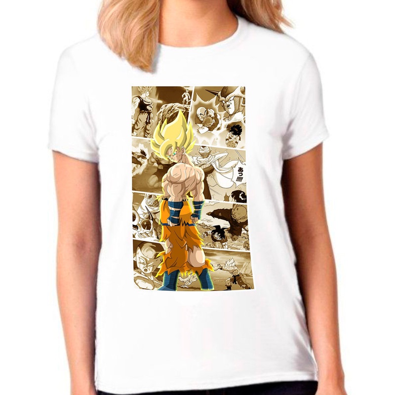 Camiseta Dragon Ball Z Goku Branca Feminina02 Shopee Brasil