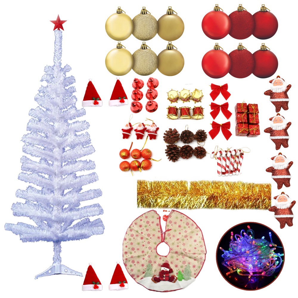 Kit Arvore De Natal Branca 1 20m 120 Galhos Decorada 87 Itens Pisca