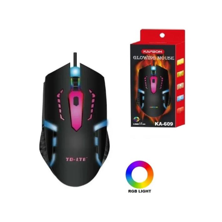 Mouse Gamer Usb Led Rgb Dpi Ajust Vel Fio Ka Kapbom