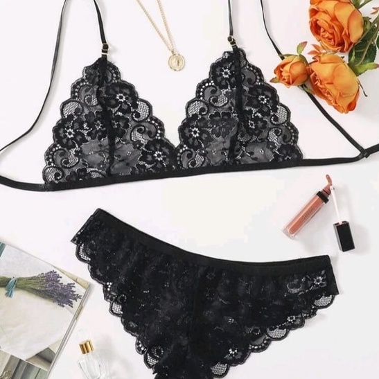 Conjunto Lingerie Importado Rendado Preto Shopee Brasil