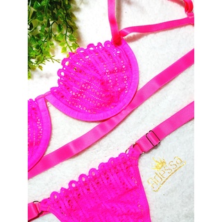 Conjunto Lingerie Gringa Neon Aro Calcinha E Sutiã Meia Taça Sexy