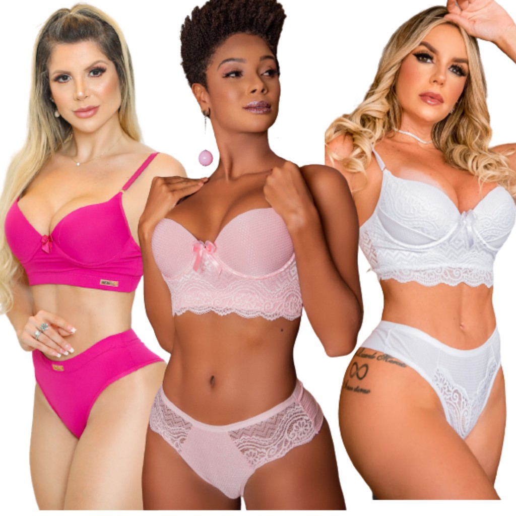 KIT 3 CONJUNTOS DE LINGERIE LUXO SEXY Shopee Brasil