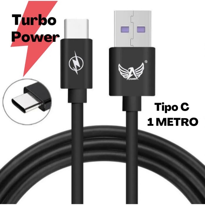 Cabo USB Tipo C Carregador Turbo Power Rápido carregamento 1 Metro