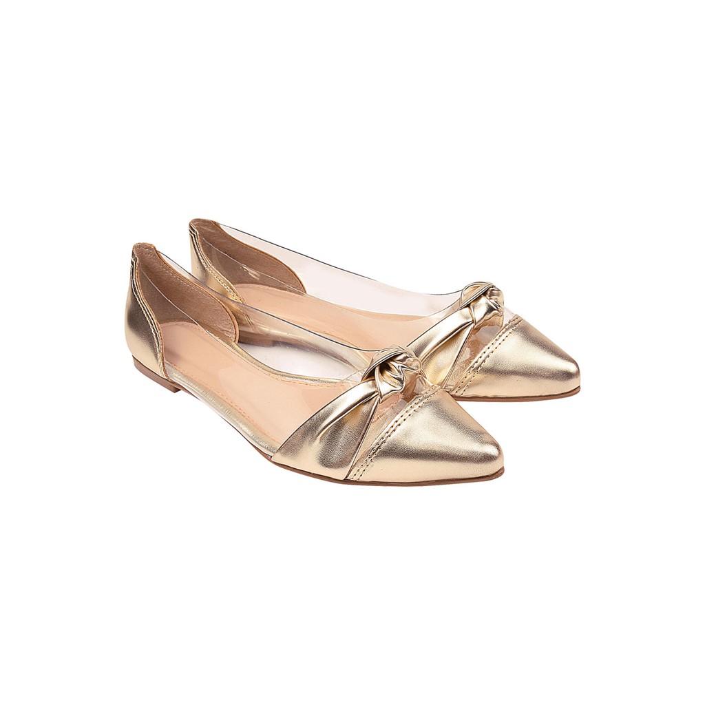 Sapatilha Casual Feminina Bico Fino Cristal Nó Metalizado Dourado Napa Branco Nude Shopee