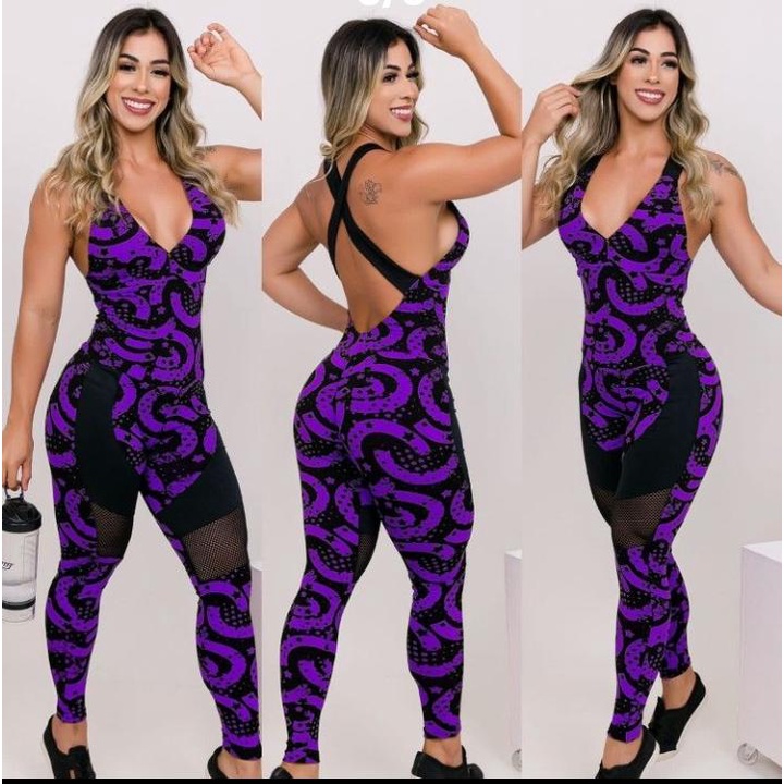 Macacão longo fitness c bojo empina bumbum Shopee Brasil