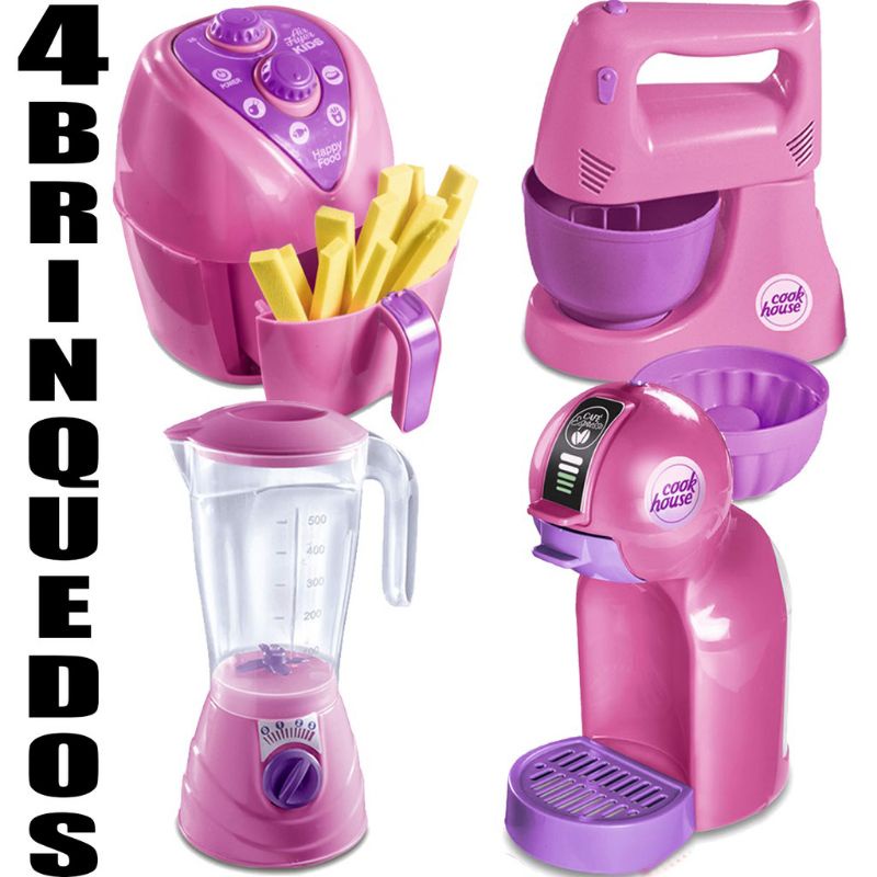 Kit C 4 Brinquedos De Cozinha Para Menina Faz De Conta Airfryer