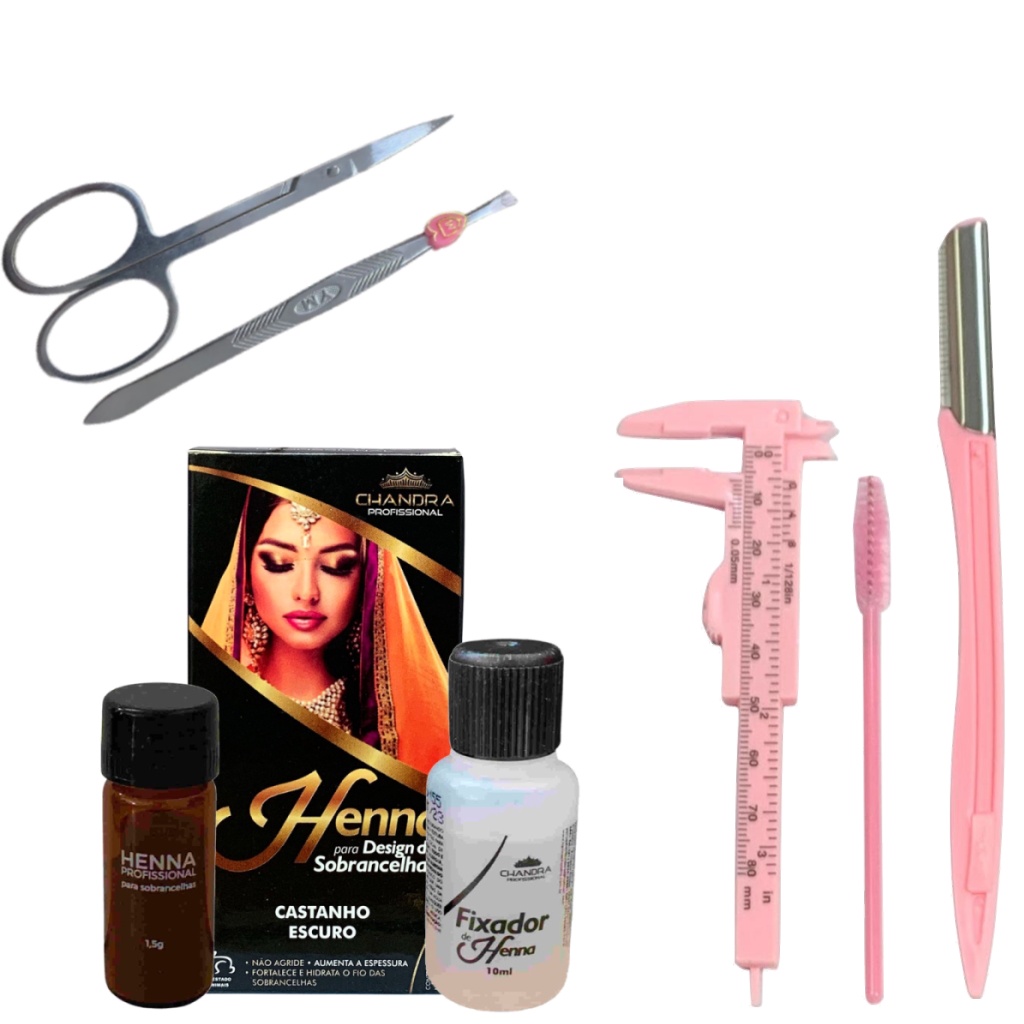 Kit Sobrancelha Rena Chandra Profissional Pinca Tesoura Paquimetro