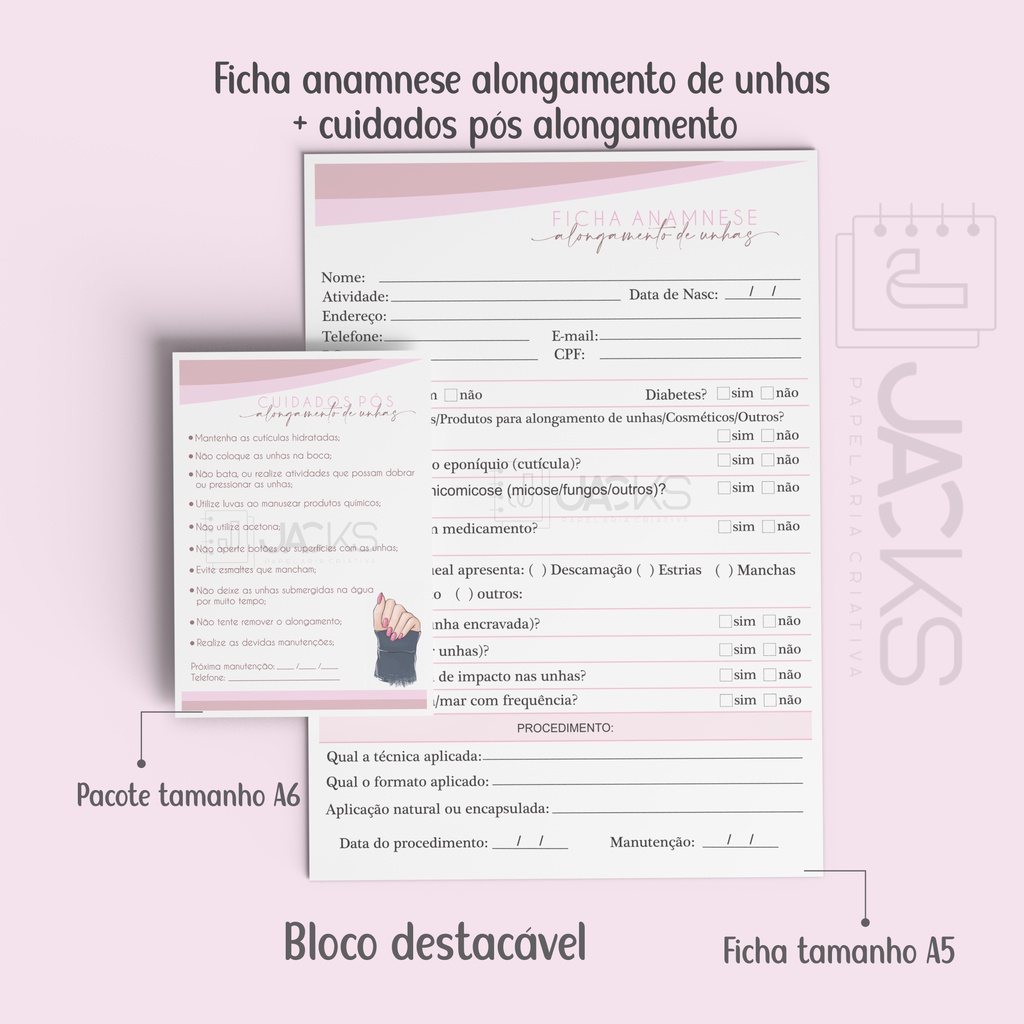 Kit Bloco Ficha De Anamnese Cuidados Alongamento De Unhas Shopee Brasil