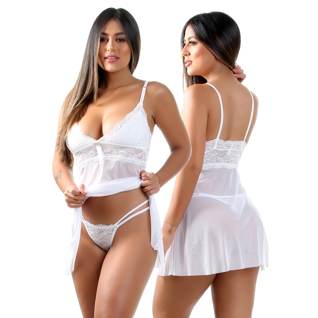 Camisola Sexy Sem Bojo Vida Lingerie Renda E Tule Transparente