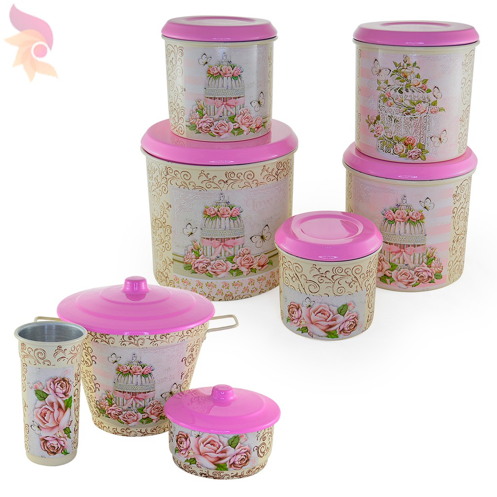 Jogo Mantimentos Aluminio Kit Pia Flores Rosa Shopee Brasil