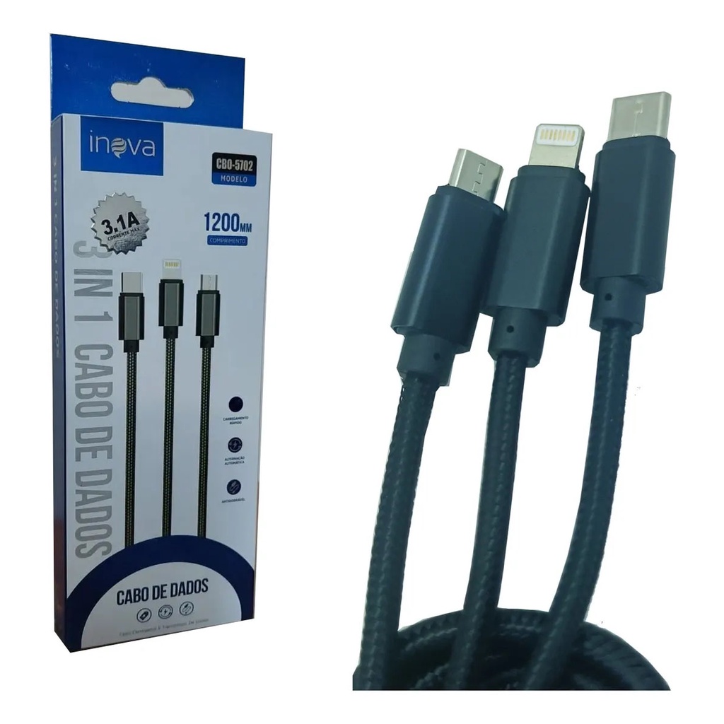 Cabo De Celular 3 Em 1 Micro Usb Lightning Tipo C Inova Shopee Brasil