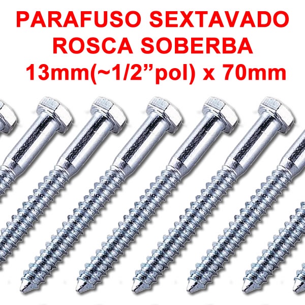 KIT Parafuso Sextavado Rosca Soberba 13mm 1 2 Pol X 70mm Somente