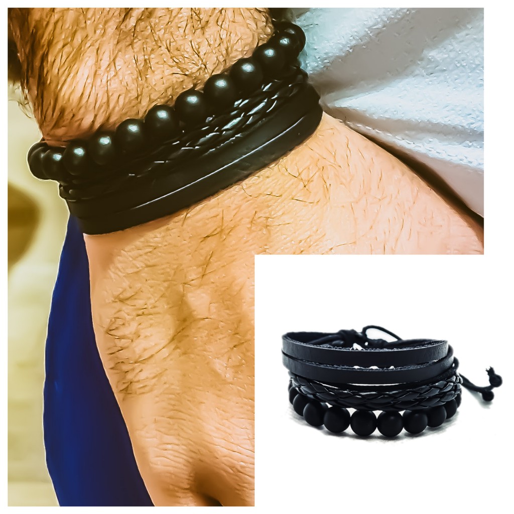 Kit 2 Pulseiras bracelete couro ajustável Masculina Feminina pode