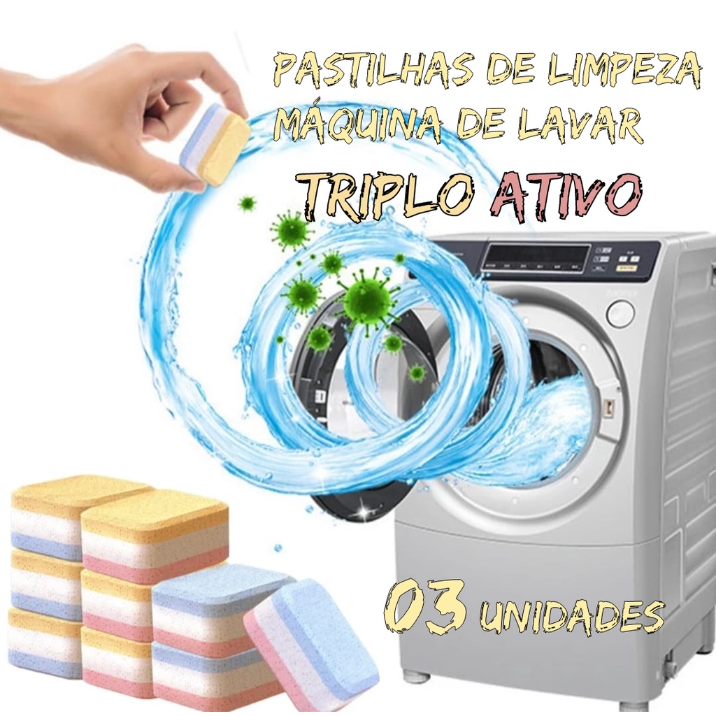 KIT 03 Pastilhas para limpeza de Máquina de lavar roupas EFEITO