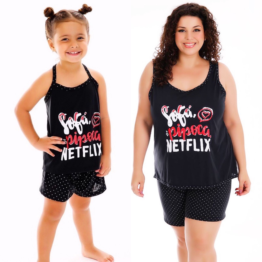 Kit Mae E Filha NETFLIX Plus Size Adulto Malha Premium Kit 2 Baby Dolls