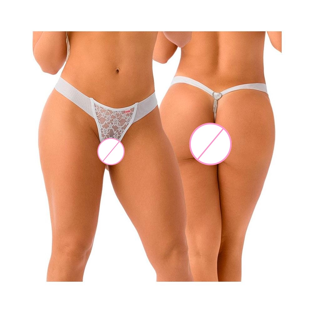 Calcinha Fio Dental Biju Renda Afeto Branco Lingerie Sensualle