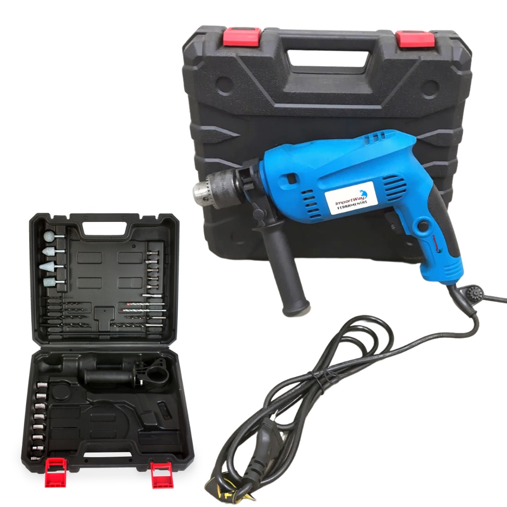 Kit Furadeira E Parafusadeira De Impacto 110V 750W Autoreverso De