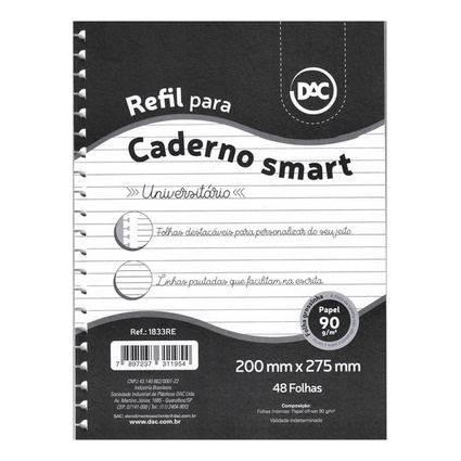 Refil Para Caderno Smart Pautado Branco Fls Dac Shopee Brasil