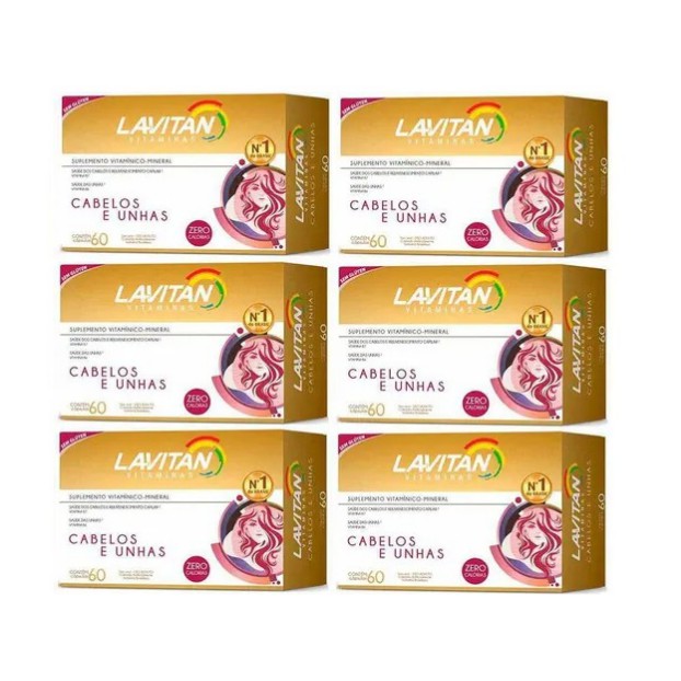 Lavitan Hair Kit 6 caixas Cabelos E Unha Biotina Cimed 360 Cápsulas