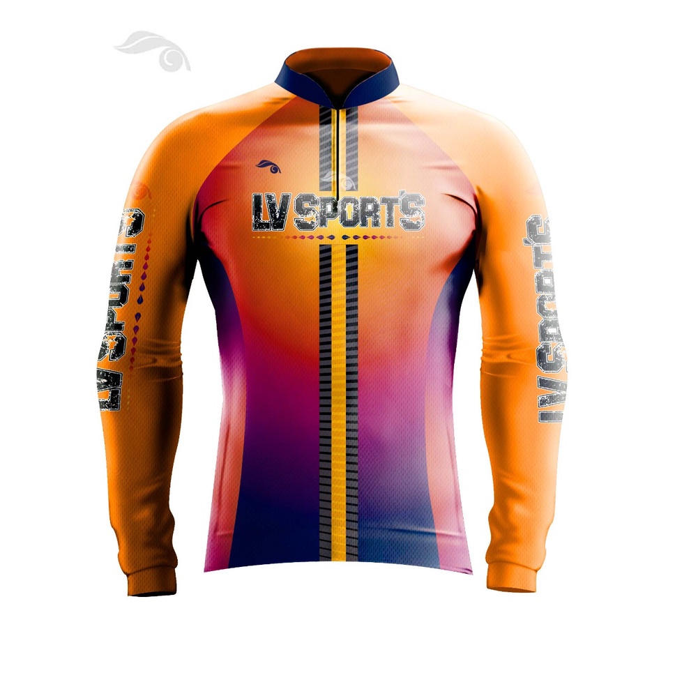 Camisa Camiseta Roupa Ciclismo Lv Masculina Laranja E Azul Manga