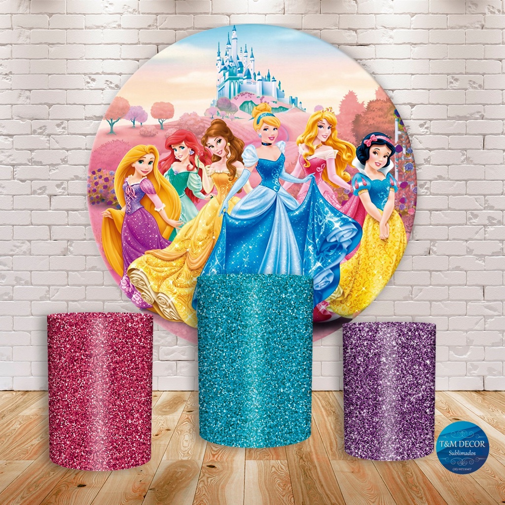 Kit Painel Redondo Trio De Capas De Cilindro Princesas