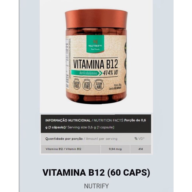 Vitamina B12 60caps Nutrify Shopee Brasil