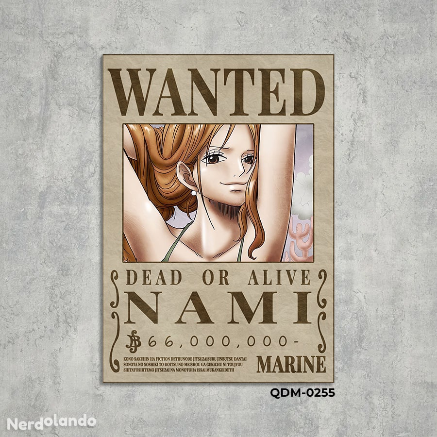 Nami One Piece Cartaz De Procurado Wanted 255 Quadro MDF 14x20