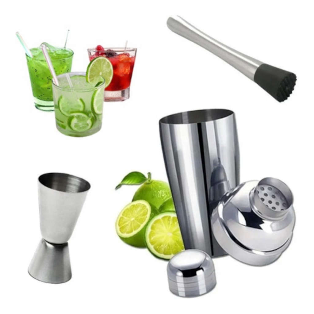 Kit Caipirinha Gin Drink Coqueteleira Ml Socador Dosador Inox