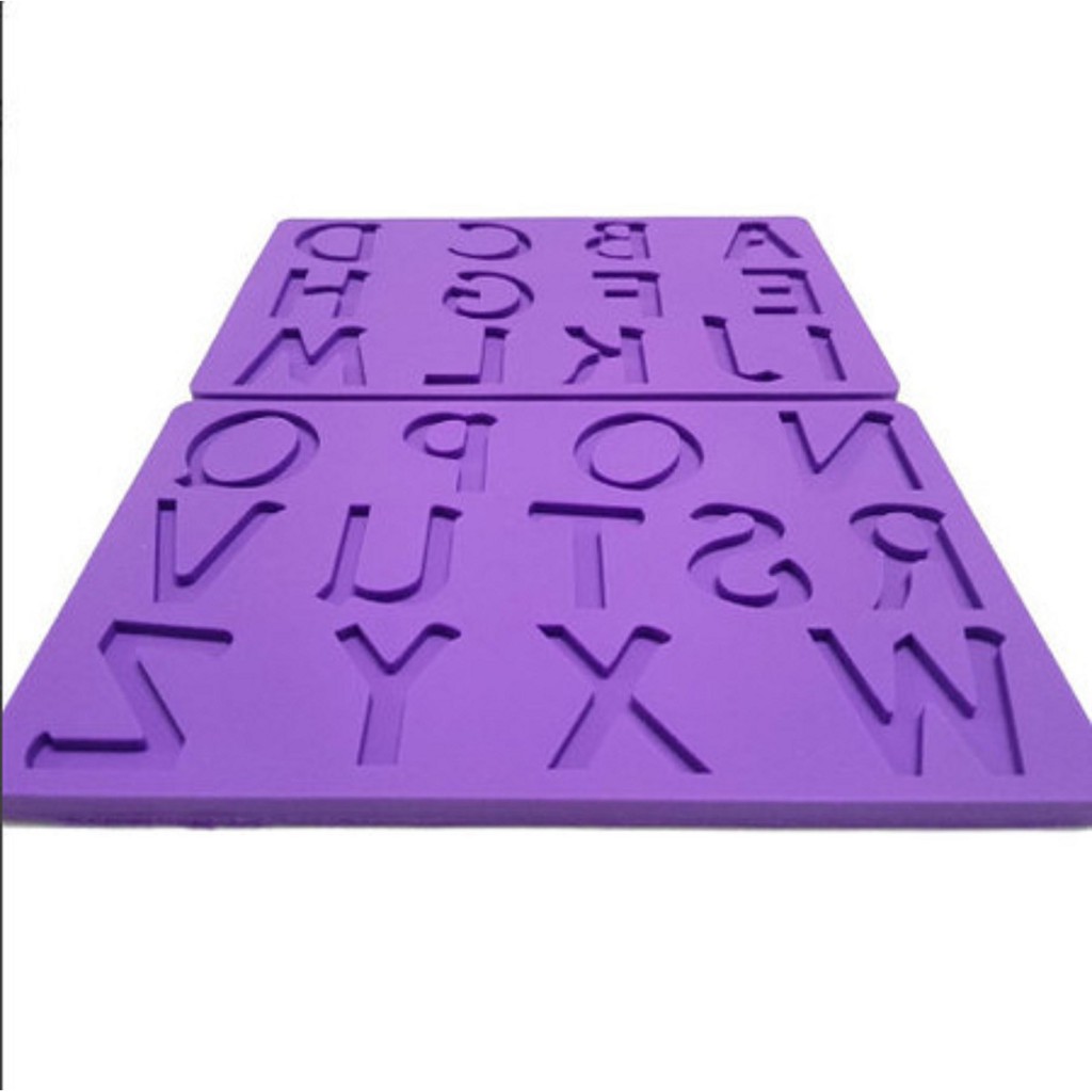 Forma Molde Placa Tapete Silicone Alfabeto Letras Grandes Roxo Pasta