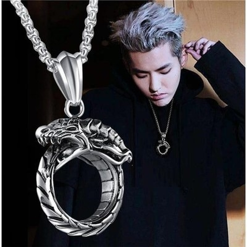 Colar De Prata Hip Hop Retro Dominativo Masculino Ouroboros Pendant