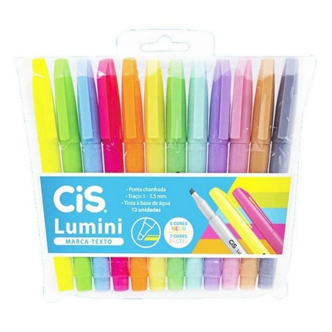 Marca Texto CIS Lumini Neon Pastel BL Sortidos 12 CIS Shopee Brasil