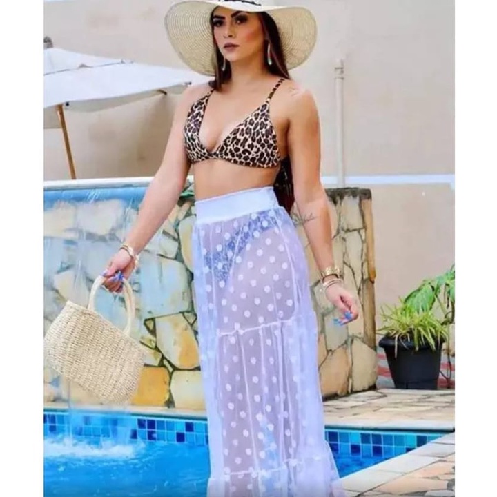 Saida De Praia Longa Tule Babado Saia Poa Verao Piscina Moda Shopee