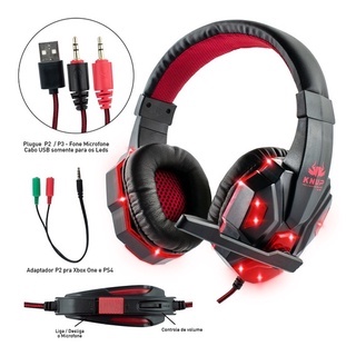 Headset Gamer Fone Ouvido Microfone Usb P Led Pc Ps Celular Jogos