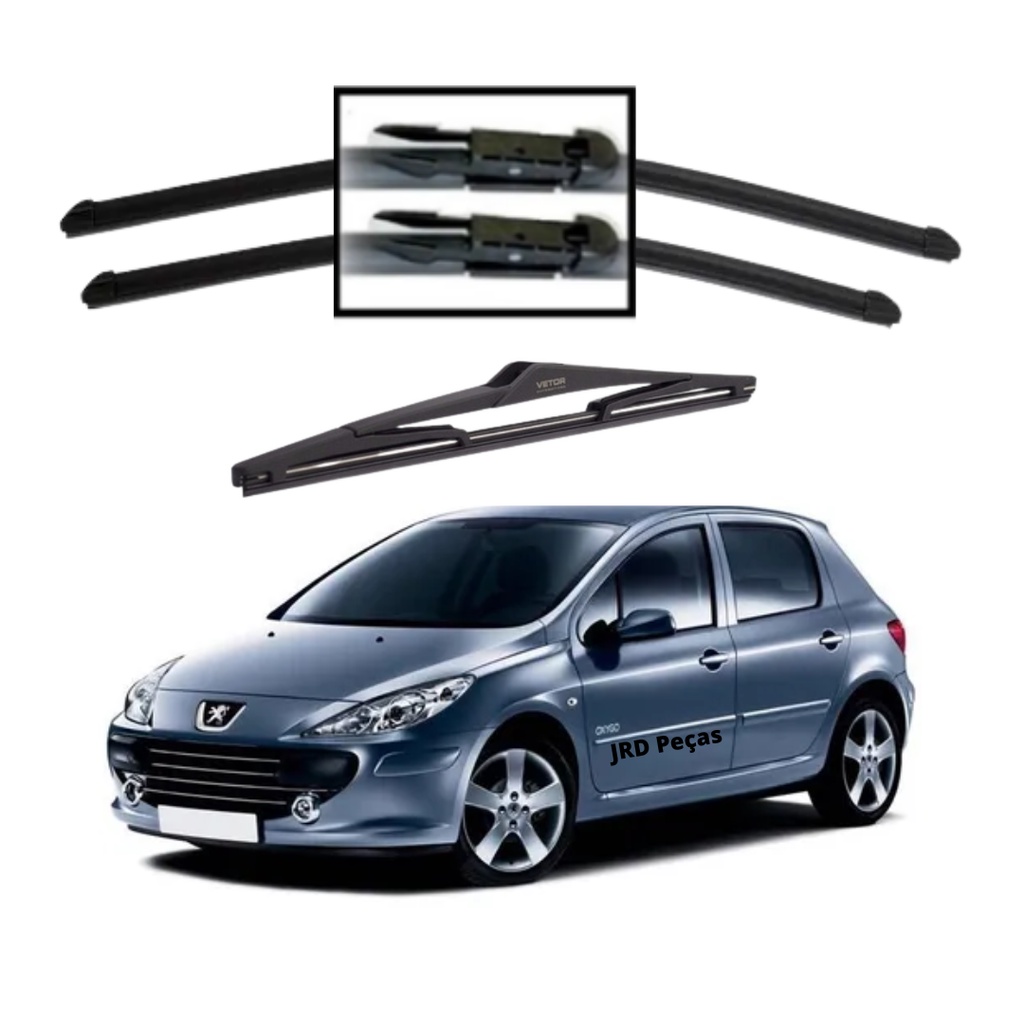 Kit Palheta Limpador Parabrisa Dianteiro Traseiro Peugeot 307 2006