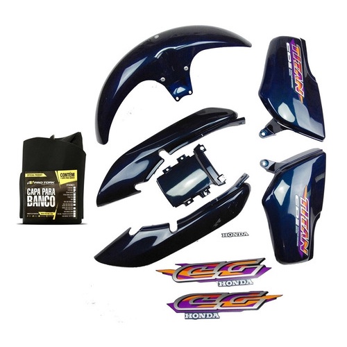 Kit Plástico Completo Adesivos Cg Honda Titan 125 Azul Metálico