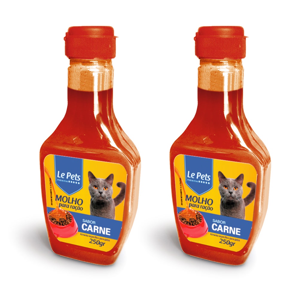 Kit 2 Un Molho Ração Gatos Adultos Sabor Carne Premium 250g Le Pets