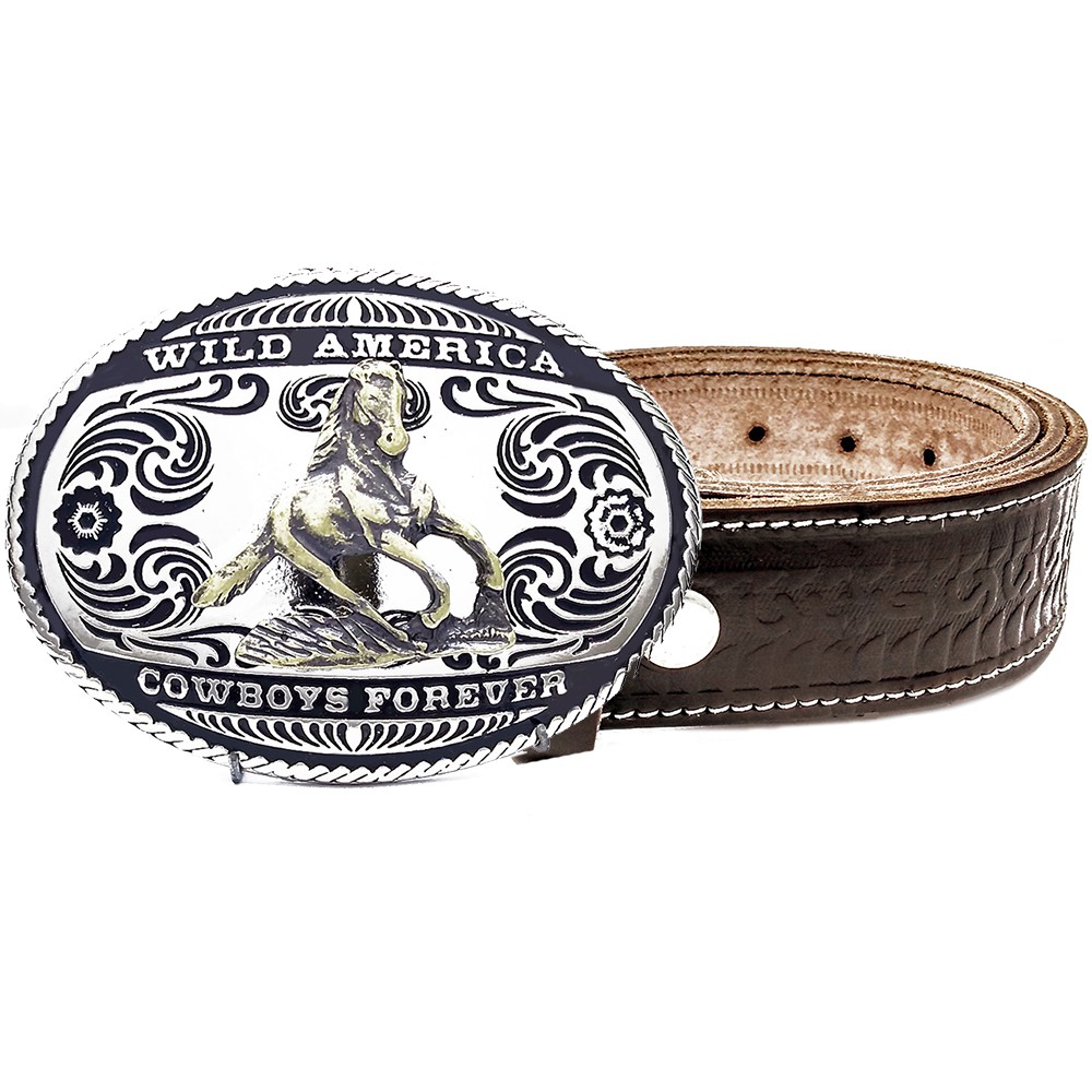 Cinto Country Fivela Wild America Cowboy Couro Legitimo Rodeio Cavalo