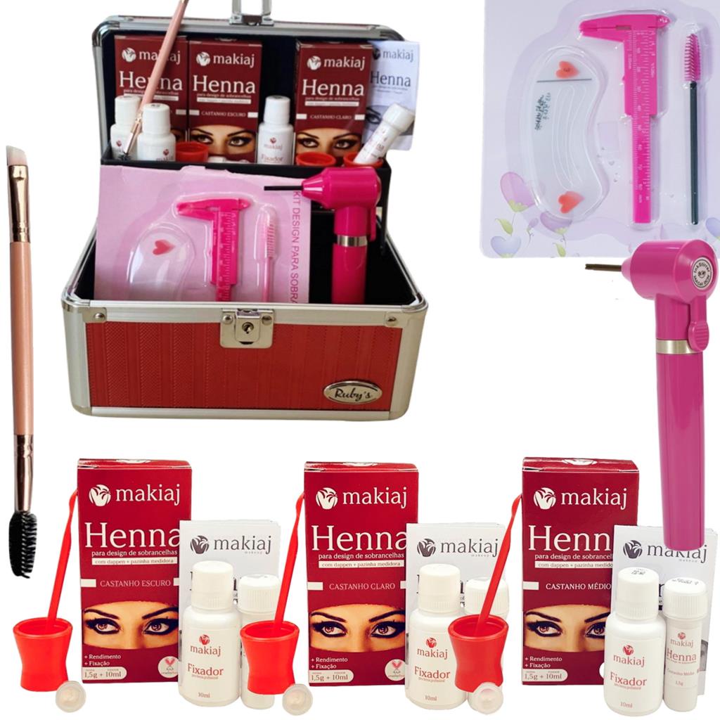 Kit Sobrancelha Henna Makiaj Maleta Completa De Maquiagem Pincel