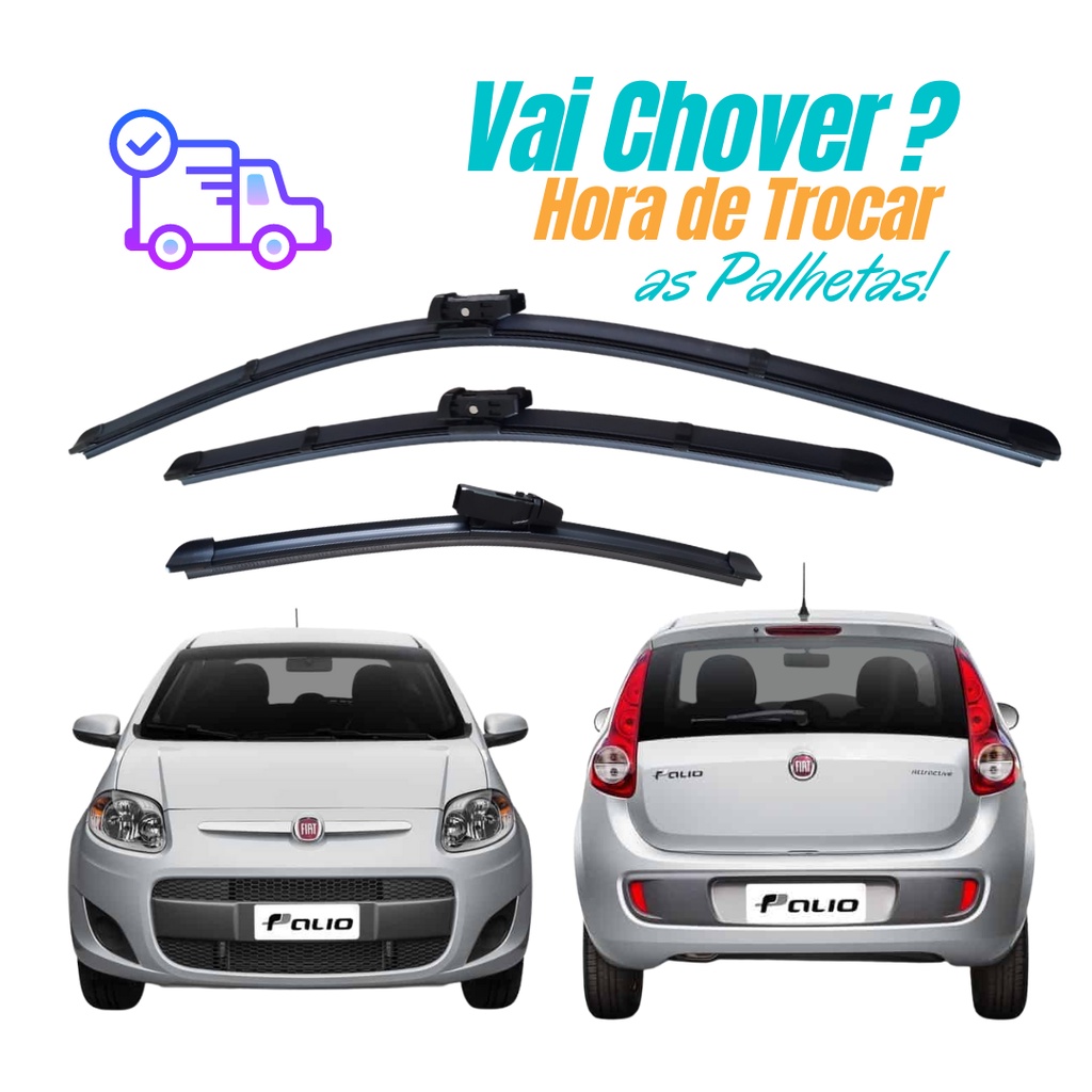 Kit 3 Palhetas Limpador Parabrisa Dianteiro Traseiro Fiat Palio Novo